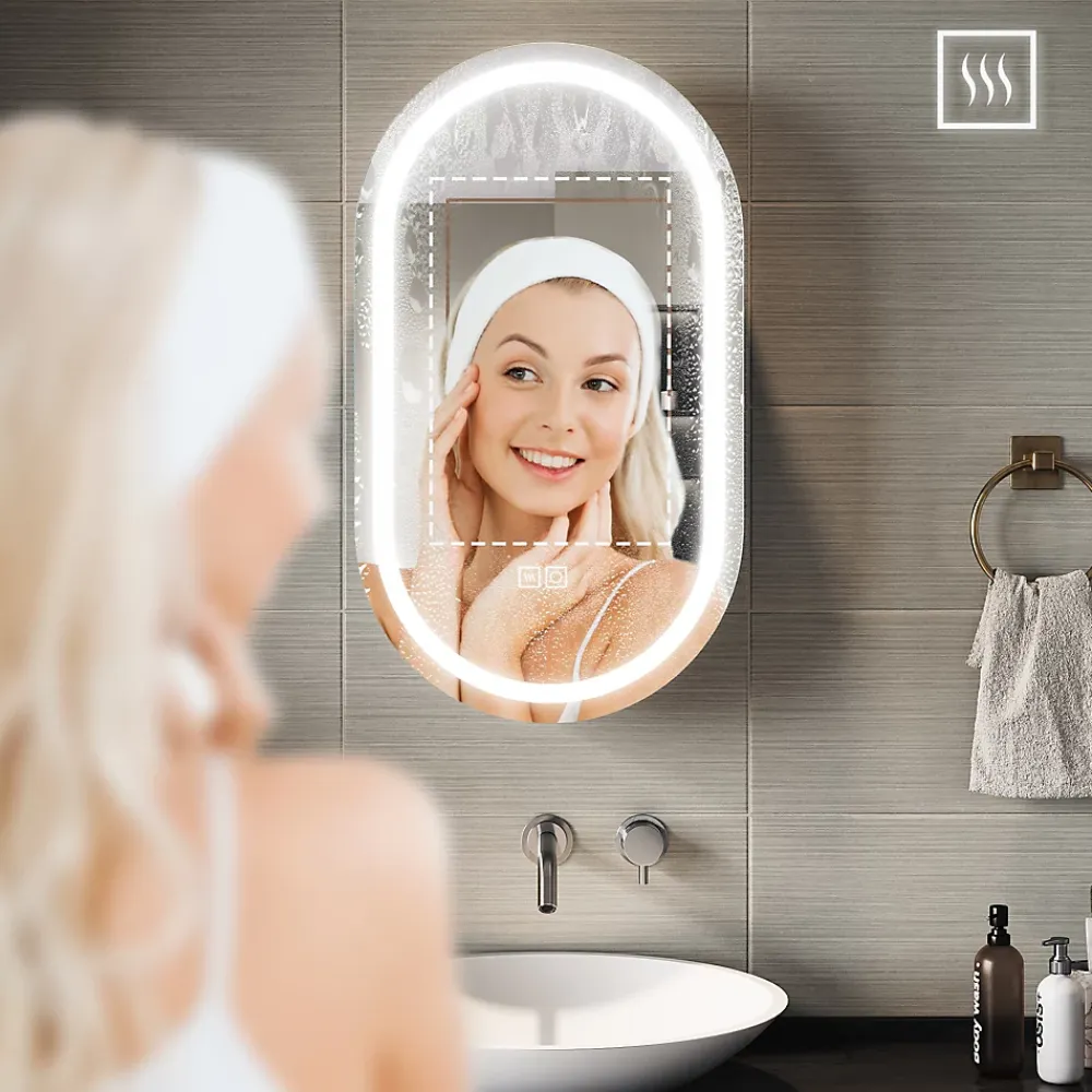 Armoire De Toilette|Sirhona Armoire de toilette 40x70cm+Touch+LED Tri-couleur Température+ Anti-buée+ Prise rasoir