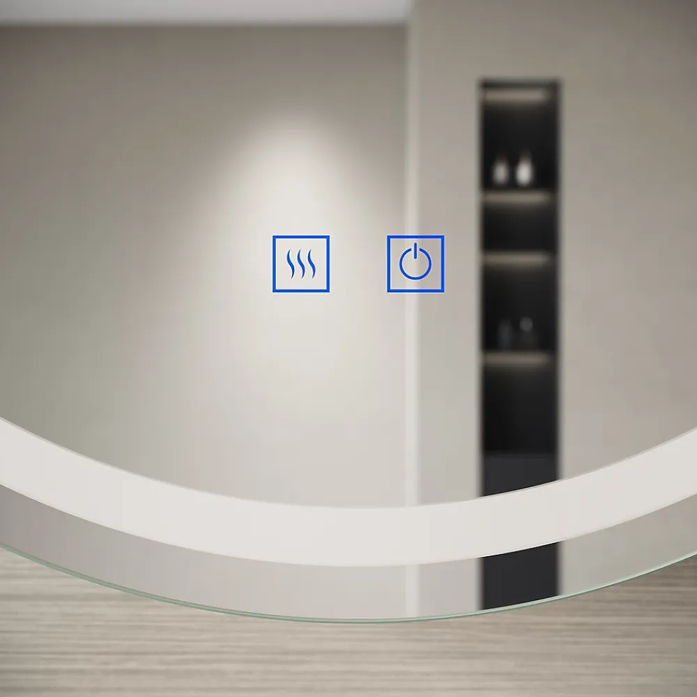 Armoire De Toilette|Sirhona Armoire de toilette Rond 60x60cm+Touch+LED Tri-couleur Température+ Anti-buée+ Prise rasoir