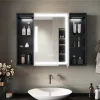 Armoire De Toilette|Sirhona Armoire de toilette Grand Rangement 60x75 cm + Interrupteur tactile + Température LED tricolore + Anti-buée + Prise rasoir