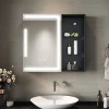 Armoire De Toilette|Sirhona Armoire de toilette Etagère de Rangement 65x60cm+Touch+LED Température Tri-Couleur+ Anti-buée+Prise rasoir