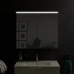 Armoire De Toilette|Bernstein Armoire de toilette suspendue Anthracite mat 80x18x70cm (LxPxH) 2 portes miroir, éclairage LED, tablettes en verre - SOLO
