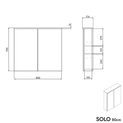 Armoire De Toilette|Bernstein Armoire de toilette suspendue Anthracite mat 80x18x70cm (LxPxH) 2 portes miroir, éclairage LED, tablettes en verre - SOLO