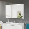Armoire De Toilette|Bernstein Armoire de toilette suspendue Blanc mat 100x18x70cm (LxPxH) 2 portes miroir, éclairage LED, tablettes en verre - SOLO