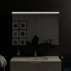 Armoire De Toilette|Bernstein Armoire de toilette suspendue Blanc mat 100x18x70cm (LxPxH) 2 portes miroir, éclairage LED, tablettes en verre - SOLO