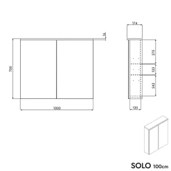 Armoire De Toilette|Bernstein Armoire de toilette suspendue Blanc mat 100x18x70cm (LxPxH) 2 portes miroir, éclairage LED, tablettes en verre - SOLO