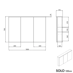 Armoire De Toilette|Bernstein Armoire de toilette suspendue Blanc mat 120x18x70cm (LxPxH) 2 portes miroir, éclairage LED, tablettes en verre - SOLO