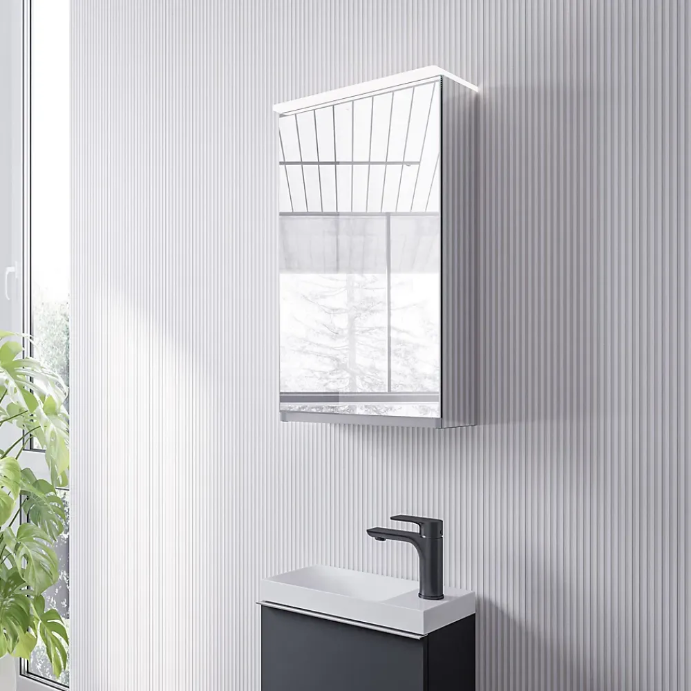 Bernstein Armoire de toilette suspendue miroir 40x19x71cm (LxPxH), charnière à droite, éclairage LED, tablettes en verre - VARO