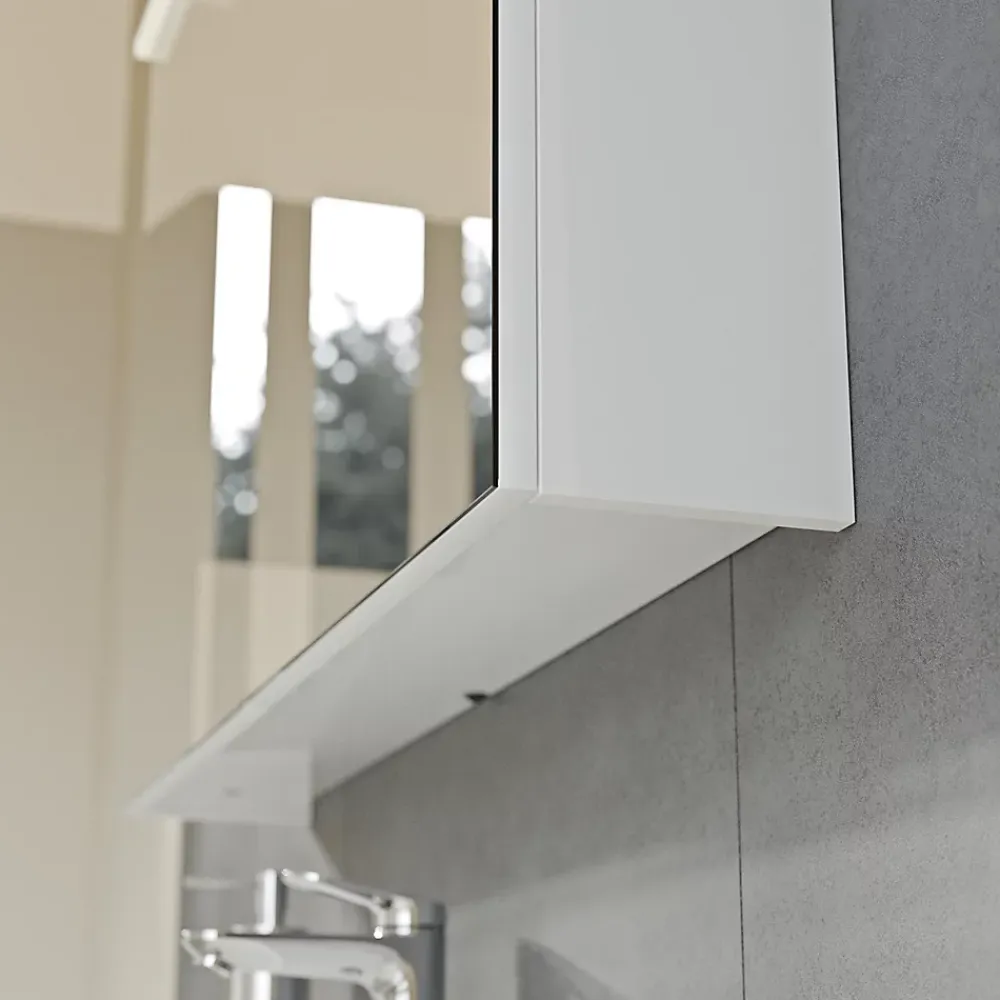 Armoire De Toilette|Bernstein Armoire de toilette suspendue Blanc mat 80x18x70cm (LxPxH) 2 portes miroir, éclairage LED, tablettes en verre - SOLO