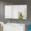 Armoire De Toilette|Bernstein Armoire de toilette suspendue Chêne miel 120x18x70cm (LxPxH) 2 portes miroir, éclairage LED, tablettes en verre - SOLO