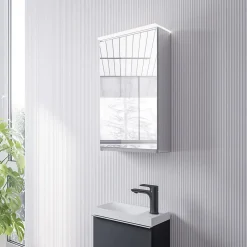 Bernstein Armoire de toilette suspendue miroir 40x19x71cm (LxPxH), charnière à gauche, éclairage LED, tablettes en verre - VARO