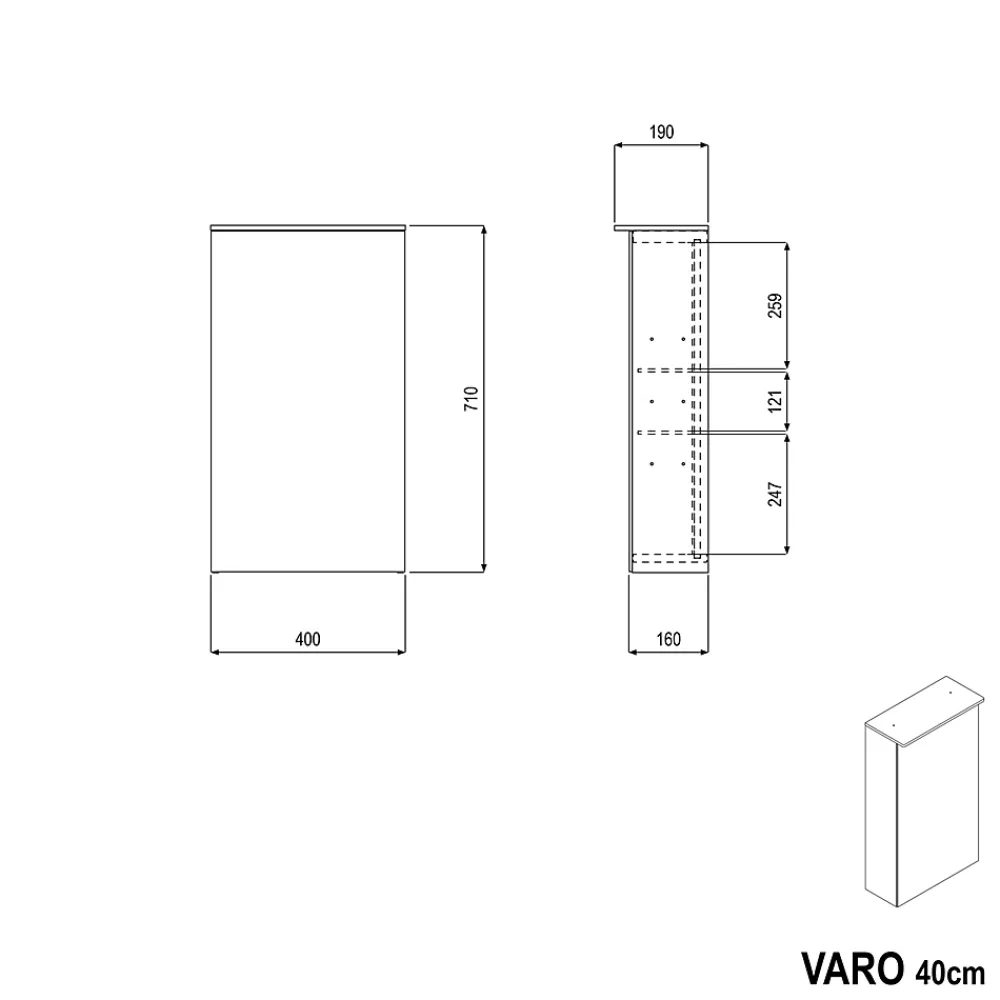 Bernstein Armoire de toilette suspendue miroir 40x19x71cm (LxPxH), charnière à gauche, éclairage LED, tablettes en verre - VARO
