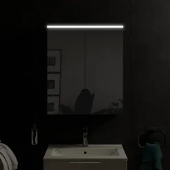 Bernstein Armoire de toilette suspendue Anthracite mat 60x18x70cm (LxPxH) 2 portes miroir, éclairage LED, tablettes en verre - SOLO