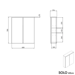 Bernstein Armoire de toilette suspendue Anthracite mat 60x18x70cm (LxPxH) 2 portes miroir, éclairage LED, tablettes en verre - SOLO