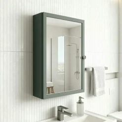 GoodHome Armoire de toilette vert mat l.50 x H.70 x P.15 cm, Perma
