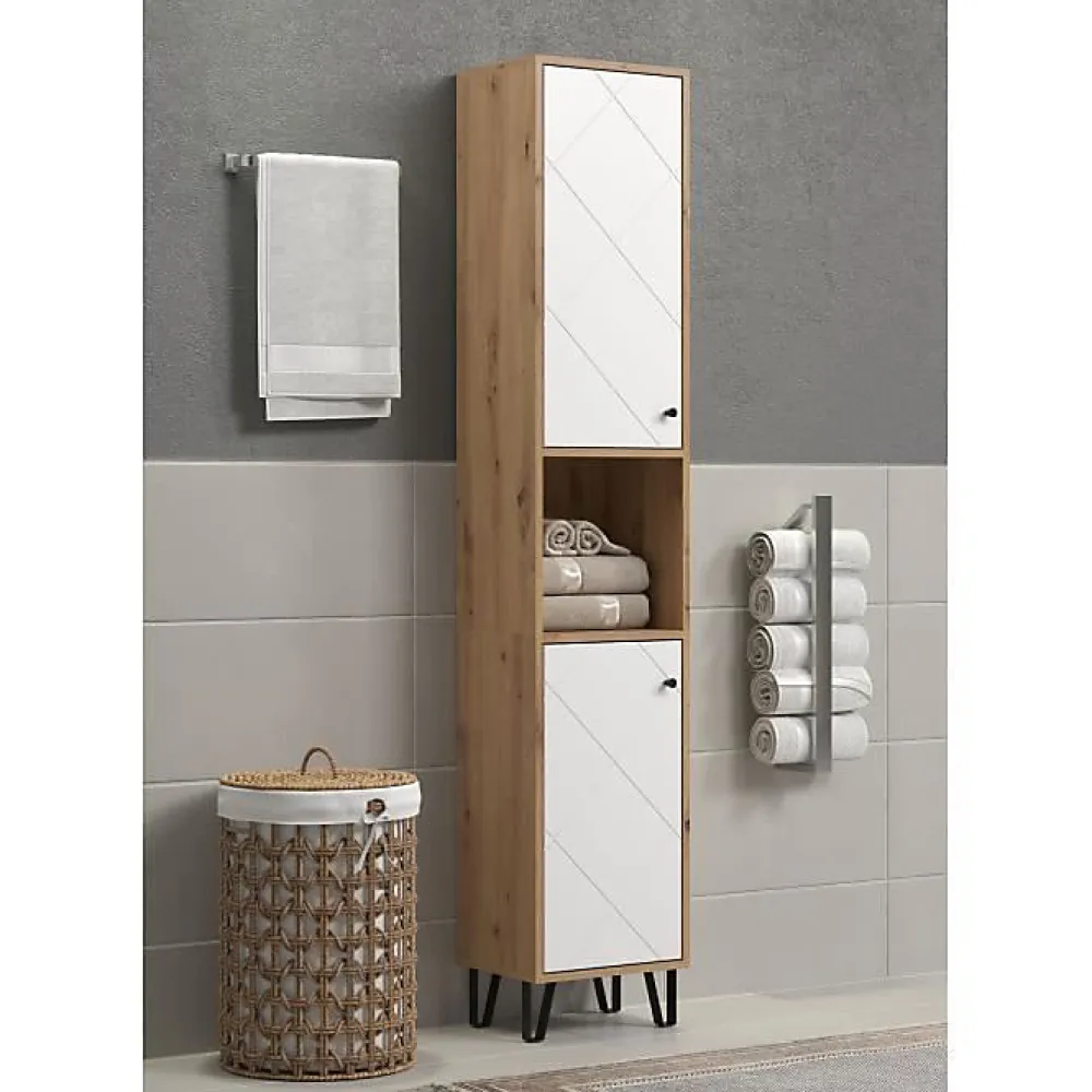 Colonne De Salle De Bains|Generic Armoire haute - TRENDTEAM - Série Touch - Blanc/Brun - 36 cm - 191 cm de hauteur