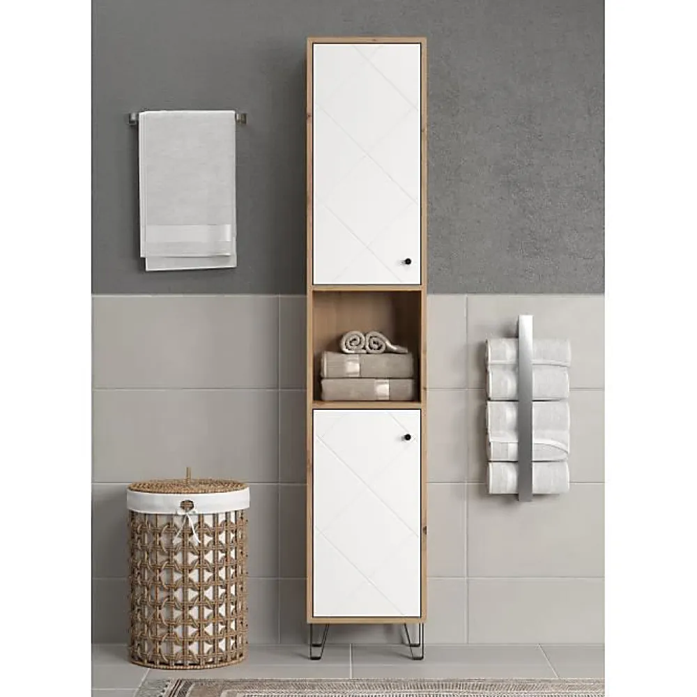 Colonne De Salle De Bains|Generic Armoire haute - TRENDTEAM - Série Touch - Blanc/Brun - 36 cm - 191 cm de hauteur