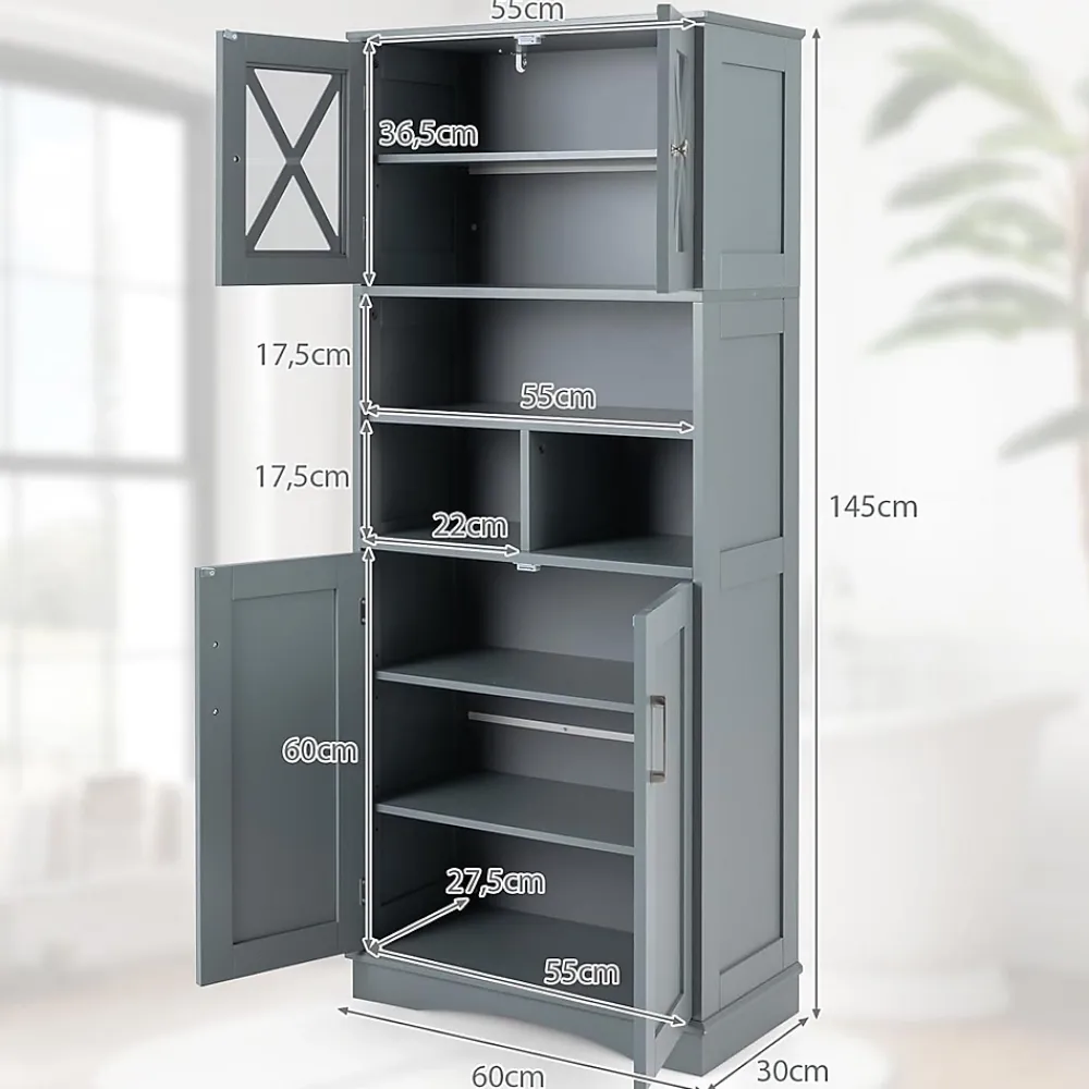 Armoire De Salle De Bains|Giantex Armoire Haute de Salle de Bain Armoire de Rangement Autoportante avec 2 Placards à Portes Étagères Réglables Gris