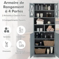 Armoire De Salle De Bains|Giantex Armoire Haute de Salle de Bain Armoire de Rangement Autoportante avec 2 Placards à Portes Étagères Réglables Gris
