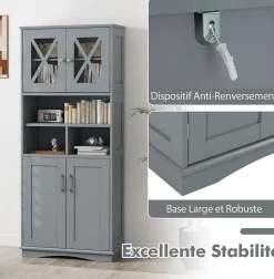 Armoire De Salle De Bains|Giantex Armoire Haute de Salle de Bain Armoire de Rangement Autoportante avec 2 Placards à Portes Étagères Réglables Gris