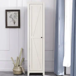 Armoire De Salle De Bains|Giantex Armoire haute et étroite, étagère à 4 compartiments et porte, peu encombrante, grand espace de rangement, 43 x 19,5 x 183 cm.