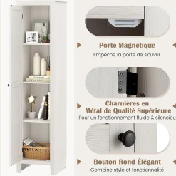 Armoire De Salle De Bains|Giantex Armoire haute et étroite, étagère à 4 compartiments et porte, peu encombrante, grand espace de rangement, 43 x 19,5 x 183 cm.