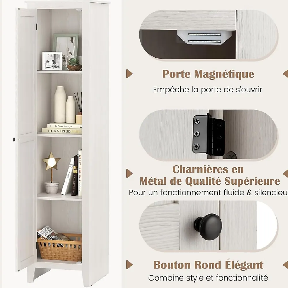 Armoire De Salle De Bains|Giantex Armoire haute et étroite, étagère à 4 compartiments et porte, peu encombrante, grand espace de rangement, 43 x 19,5 x 183 cm.
