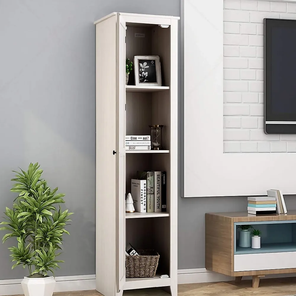 Armoire De Salle De Bains|Giantex Armoire haute et étroite, étagère à 4 compartiments et porte, peu encombrante, grand espace de rangement, 43 x 19,5 x 183 cm.
