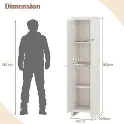 Armoire De Salle De Bains|Giantex Armoire haute et étroite, étagère à 4 compartiments et porte, peu encombrante, grand espace de rangement, 43 x 19,5 x 183 cm.