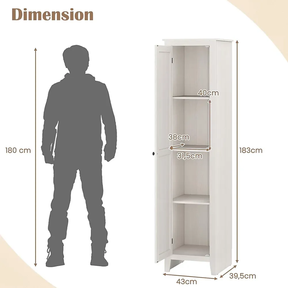 Armoire De Salle De Bains|Giantex Armoire haute et étroite, étagère à 4 compartiments et porte, peu encombrante, grand espace de rangement, 43 x 19,5 x 183 cm.