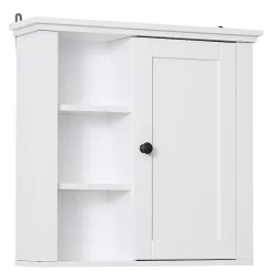 Homcom Armoire haute murale de salle de bain ou WC placard 1 porte 3 niches dim. 53L x 14,5l x 50,5H cm MDF panneaux particules blanc