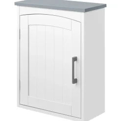 Armoire De Salle De Bains|kleankin Armoire haute murale de salle de bain ou WC - placard porte avec étagère réglable - dim. 41L x 18l x 52H cm - MDF blanc gris
