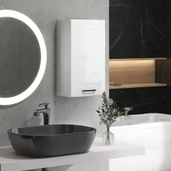 kleankin Armoire haute murale de salle de bain ou WC - placard porte 2 étagères - dim. 41L x 18l x 52H cm - MDF blanc mat laqué