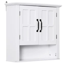 Armoire De Salle De Bains|Homcom Armoire haute murale de salle de bain ou WC 2 portes 2 étagères niche dim. 60 x 20 x 58 cm blanc