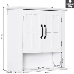 Armoire De Salle De Bains|Homcom Armoire haute murale de salle de bain ou WC 2 portes 2 étagères niche dim. 60 x 20 x 58 cm blanc