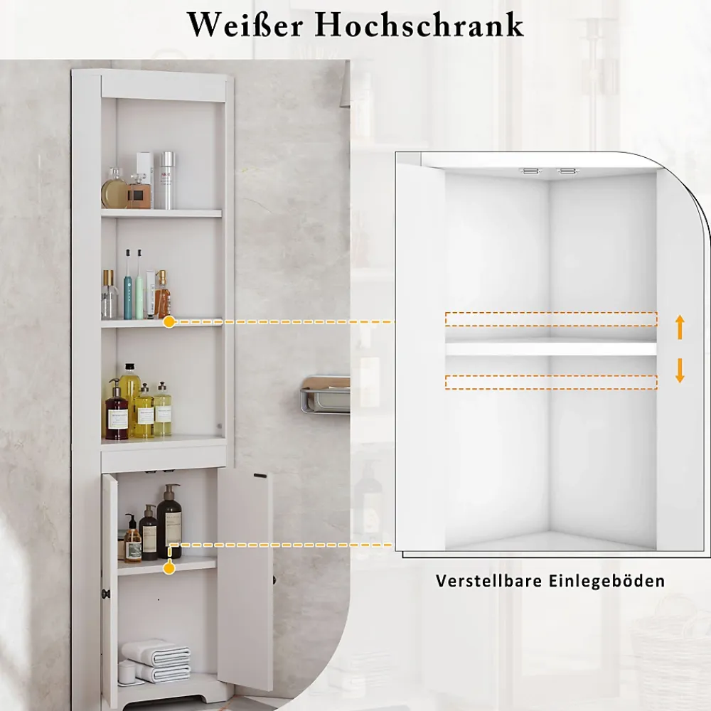ProximaX Armoire haute salle de bain blanche, 3 compartiments ouverts, portes à charnières résistantes à l'humidité, étagères coulissantes