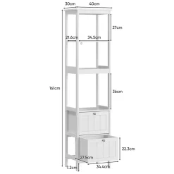 Meuble Wc|ProximaX Armoire haute étroite blanche, meuble salle de bain autoportant avec 2 tiroirs et 3 étagères, colonne de rangement 40x30x160 cm