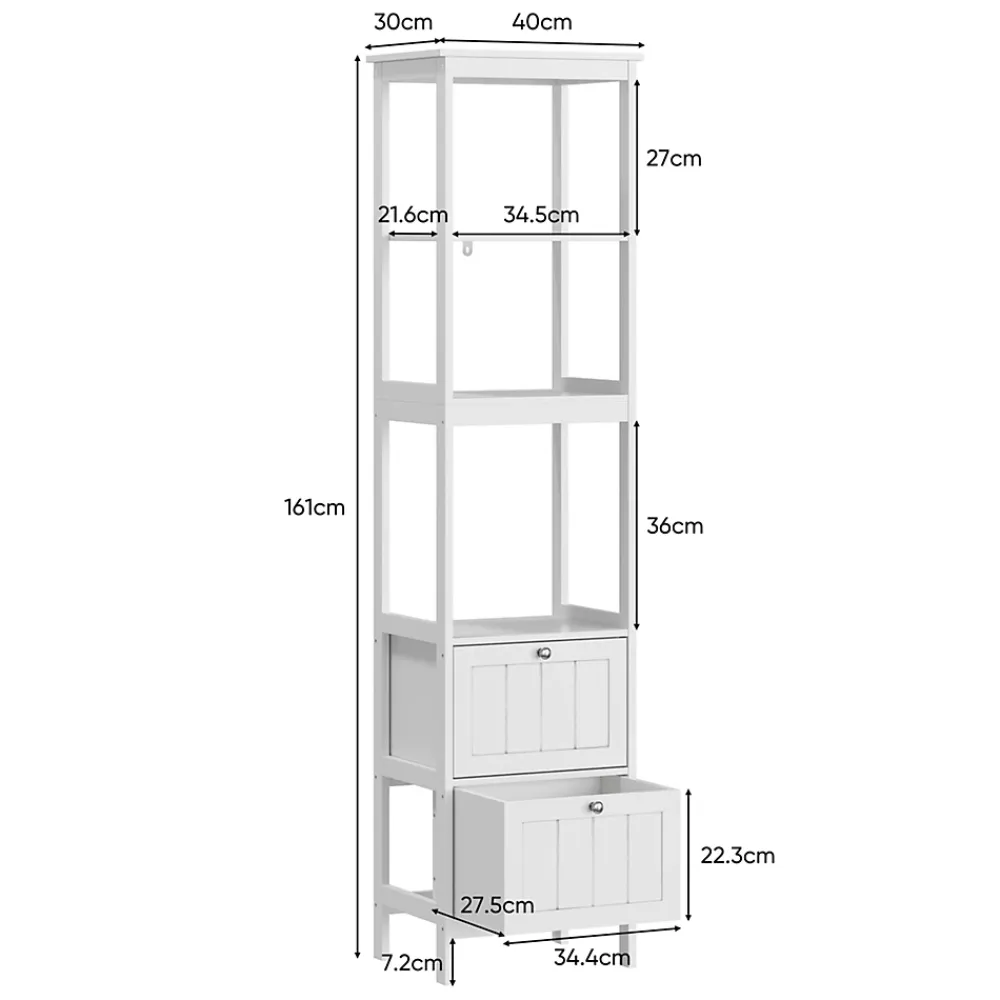 Meuble Wc|ProximaX Armoire haute étroite blanche, meuble salle de bain autoportant avec 2 tiroirs et 3 étagères, colonne de rangement 40x30x160 cm