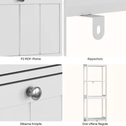 Meuble Wc|ProximaX Armoire haute étroite blanche, meuble salle de bain autoportant avec 2 tiroirs et 3 étagères, colonne de rangement 40x30x160 cm