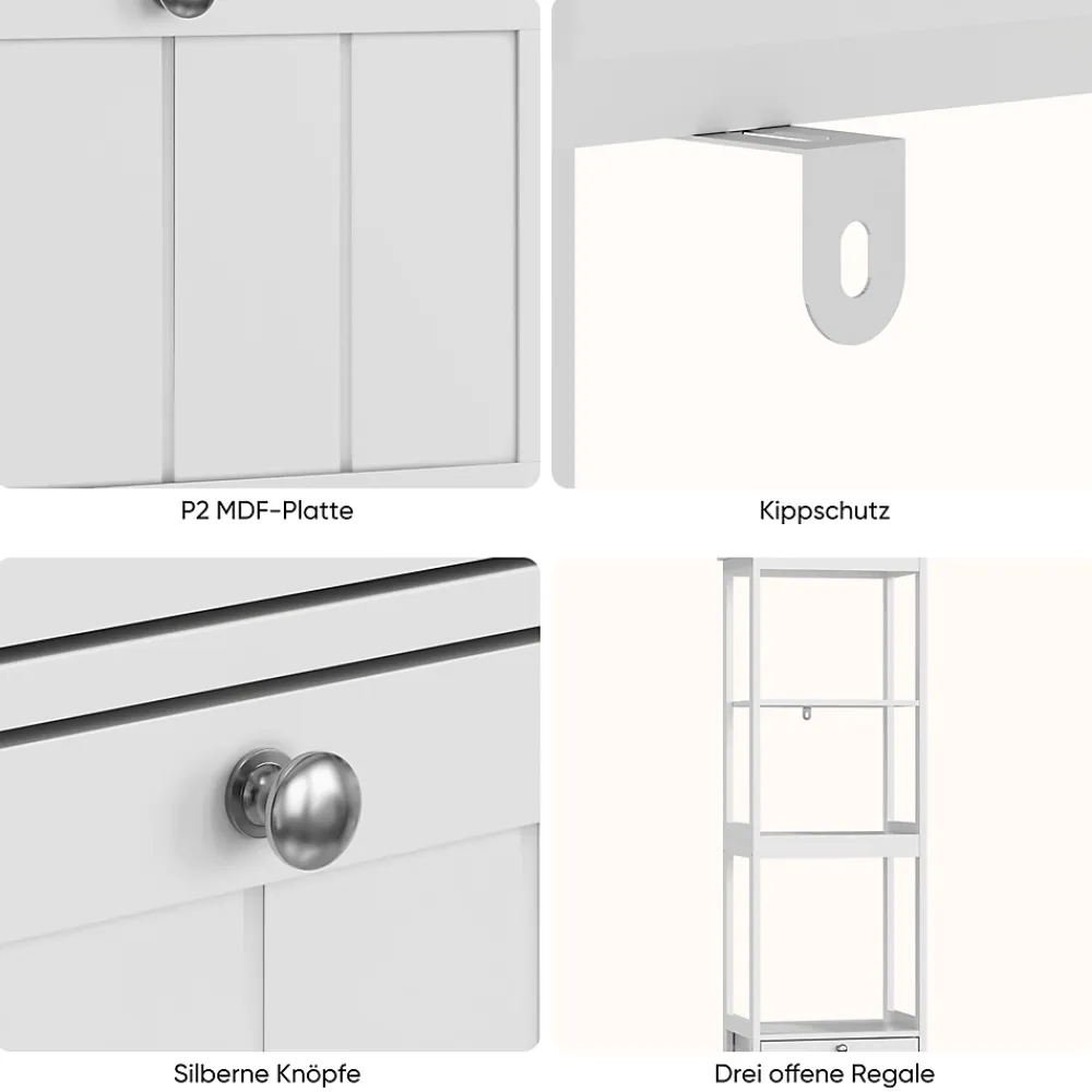 Meuble Wc|ProximaX Armoire haute étroite blanche, meuble salle de bain autoportant avec 2 tiroirs et 3 étagères, colonne de rangement 40x30x160 cm