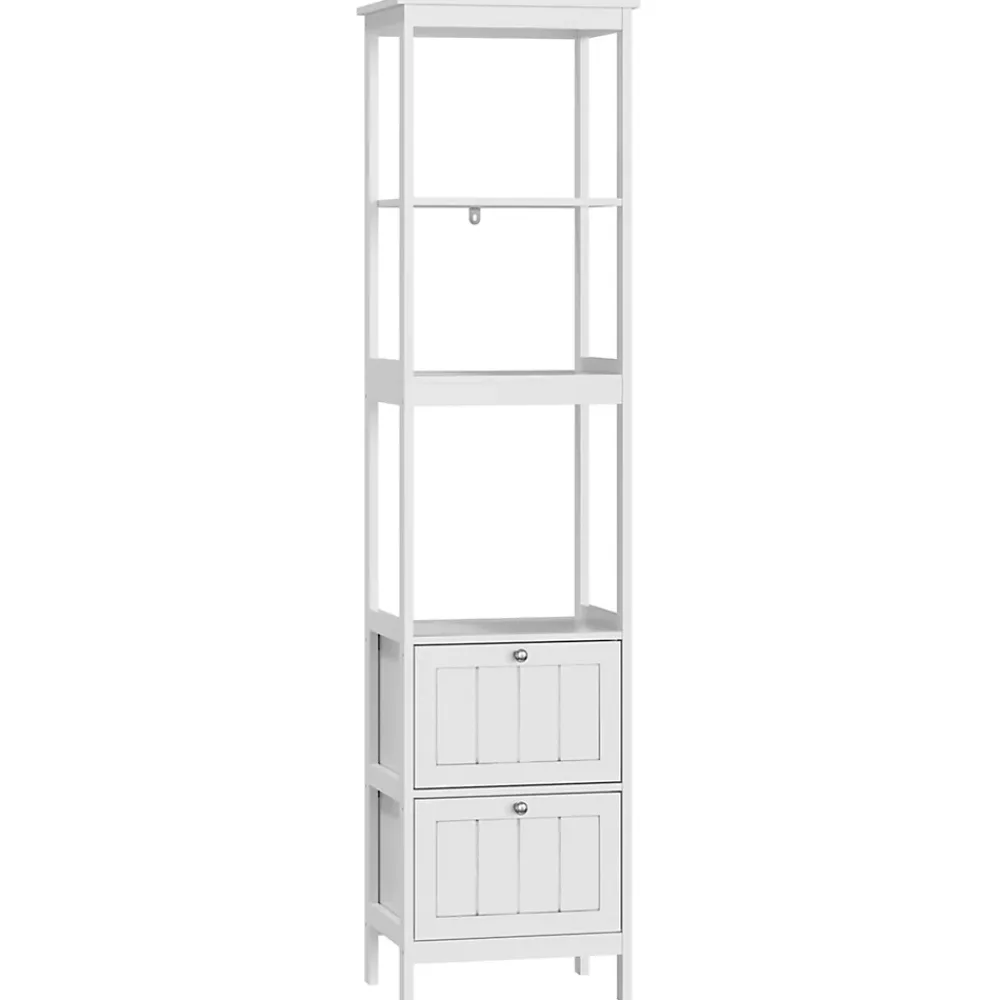 Meuble Wc|ProximaX Armoire haute étroite blanche, meuble salle de bain autoportant avec 2 tiroirs et 3 étagères, colonne de rangement 40x30x160 cm