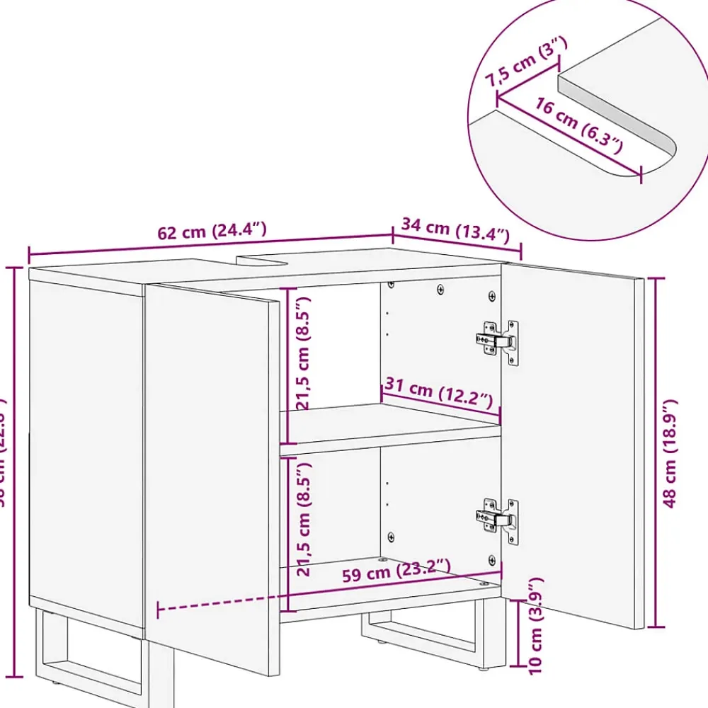 Meuble Wc|Vidaxl Armoire lavabo de bain 62x34x58 cm bois massif de manguier