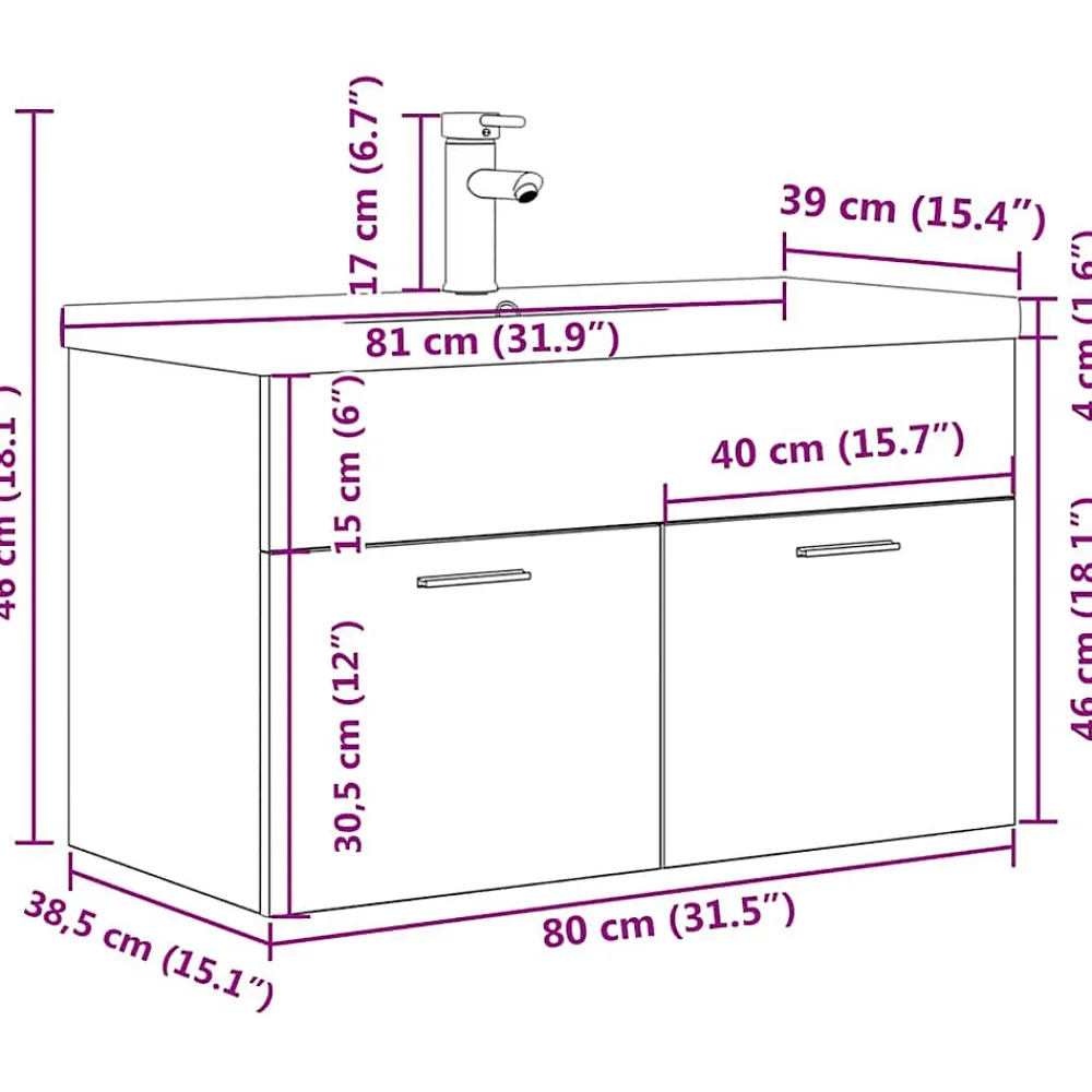 Meuble Wc|Vidaxl Armoire lavabo de salle de bain avec bassin intégré et robinet