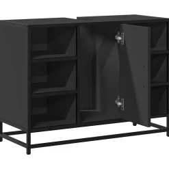 Meuble Wc|Vidaxl Armoire lavabo de salle de bain noir 80x33x60cm bois ingénierie
