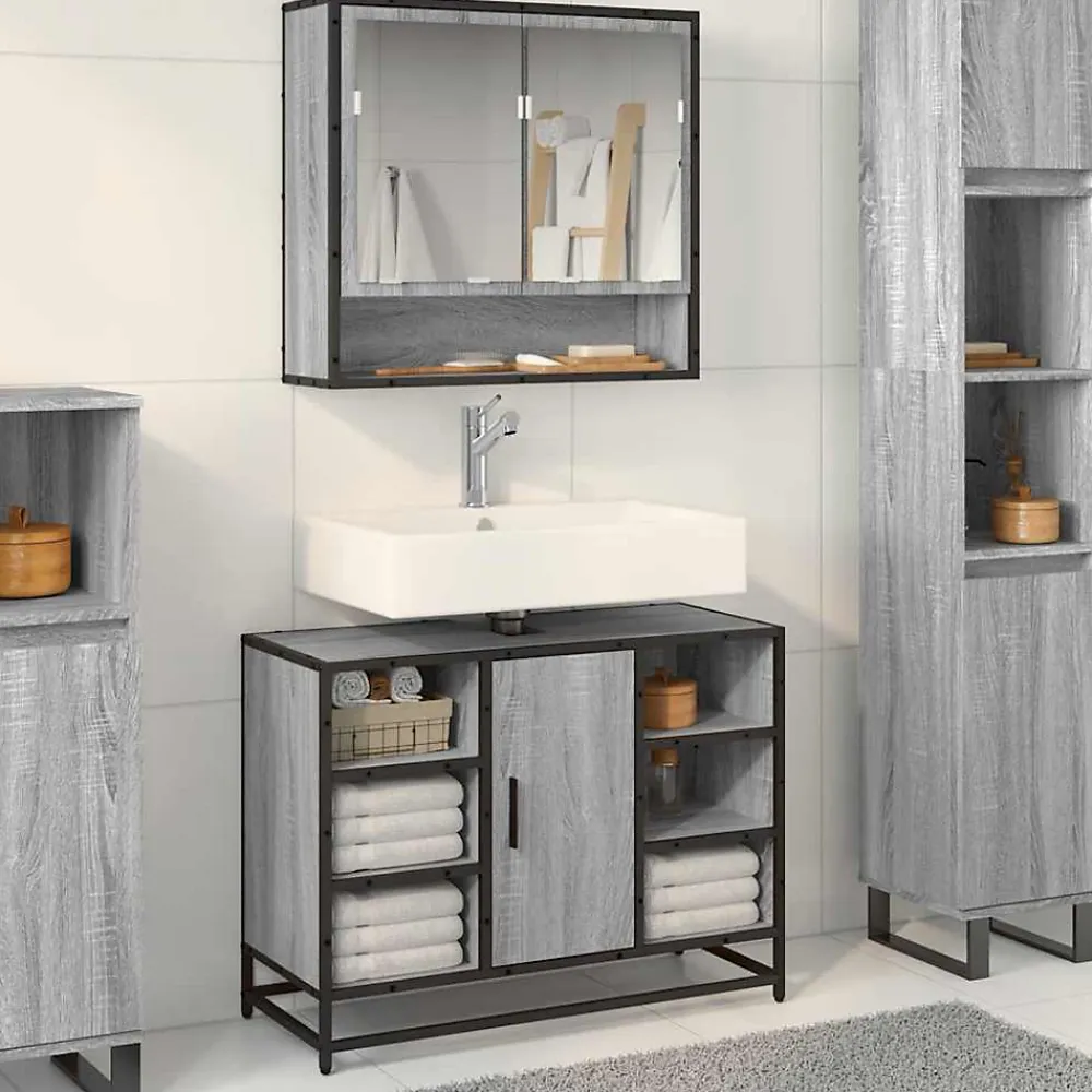 Meuble Wc|Vidaxl Armoire lavabo de salle de bain sonoma gris bois d'ingénierie