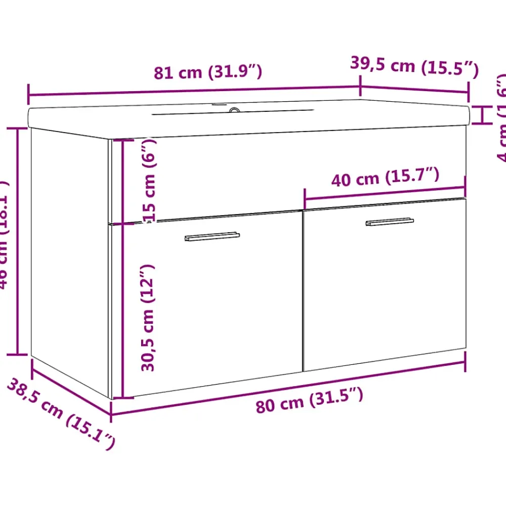 Meuble Wc|Vidaxl Armoire lavabo de salle de bain avec bassin intégré gris béton