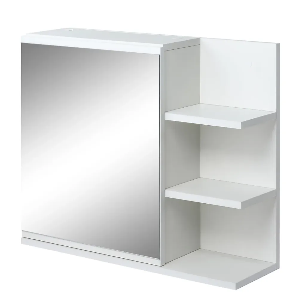 Armoire De Toilette|kleankin Armoire miroir de salle de bain avec étagère - 3 étagères latérales - kit installation murale fourni - panneaux particules blanc