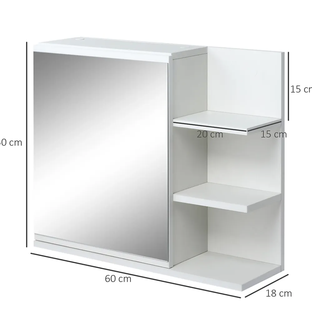 Armoire De Toilette|kleankin Armoire miroir de salle de bain avec étagère - 3 étagères latérales - kit installation murale fourni - panneaux particules blanc