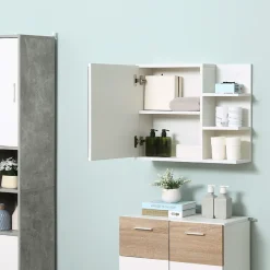 Armoire De Toilette|kleankin Armoire miroir de salle de bain avec étagère - 3 étagères latérales - kit installation murale fourni - panneaux particules blanc