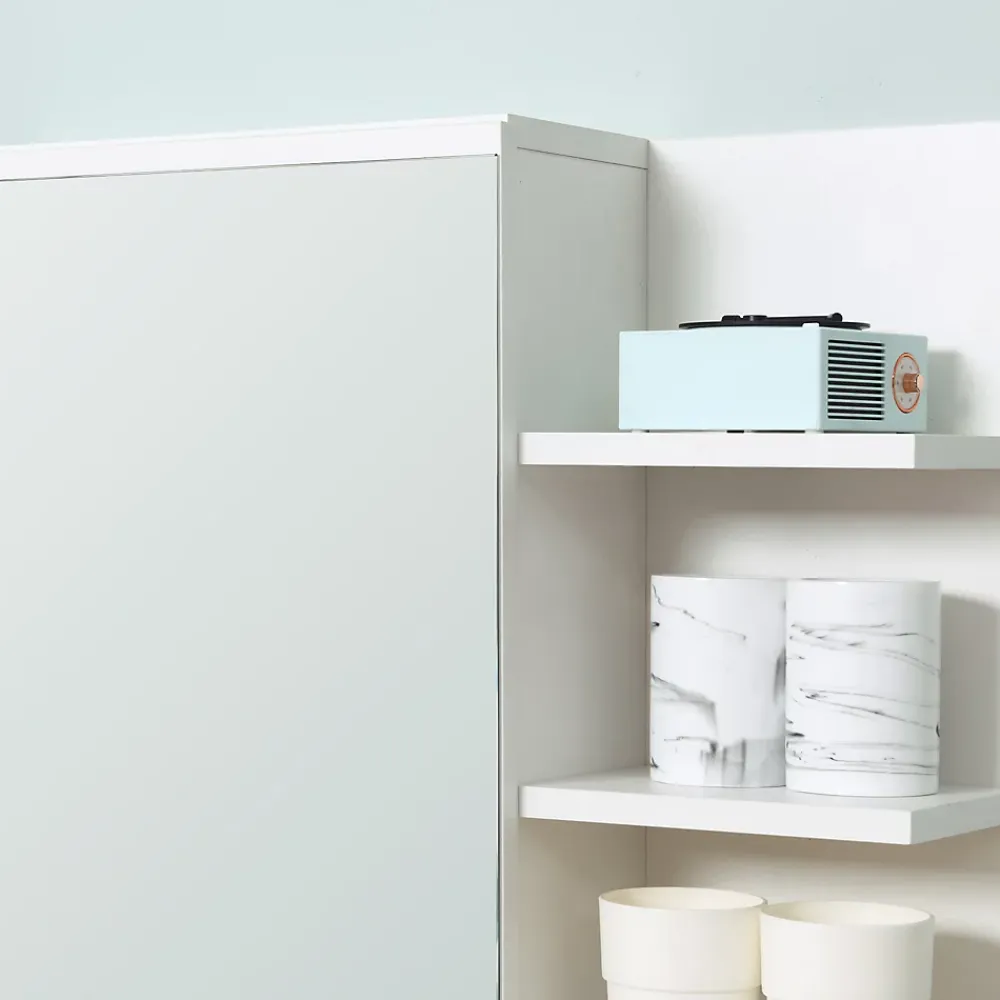 Armoire De Toilette|kleankin Armoire miroir de salle de bain avec étagère - 3 étagères latérales - kit installation murale fourni - panneaux particules blanc