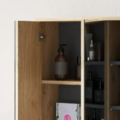 Armoire De Toilette|Homcom Armoire miroir de salle de bain - 2 portes, étagère, 3 niches - dim. 60 x 20 x 60 cm - effet bois clair naturel